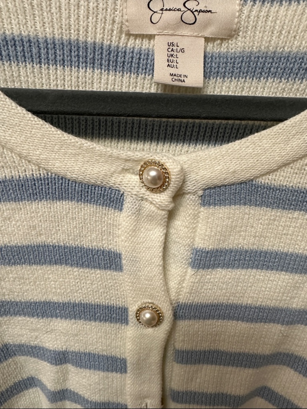 Jessica Simpson Light Blue and off white Striped nautical Cardigan - Picture 2 of 3